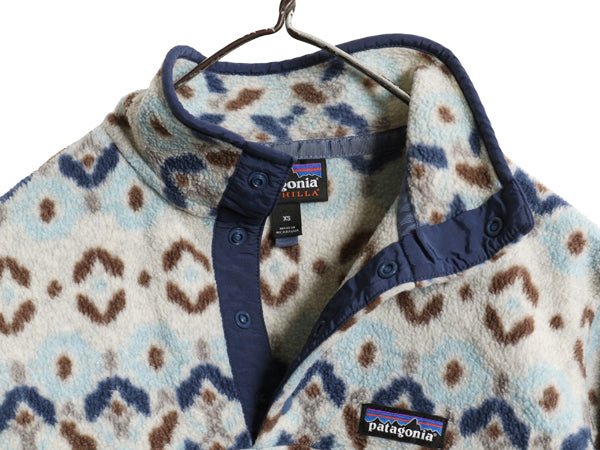 パタゴニア 総柄 ライトウェイト シンチラ スナップT レディース XS 古着 19年製 フリース プルオーバー ジャケット ブルゾン マルチカラー