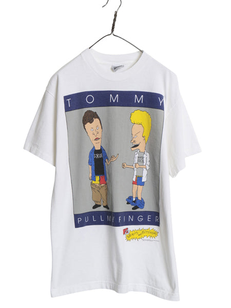 90s USA製 ★ ビーバス&バットヘッド パロディ プリント Tシャツ メンズ L STANLEY DESANTIS オフィシャル 当時物 キャラクター アニメ 白