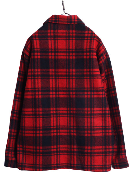 70s USA製 ペンドルトン ウール シャツ ジャケット メンズ L ヴィンテージ チェック ヘビーウェイト CPO ボックス ブルゾン ツートン 赤 黒