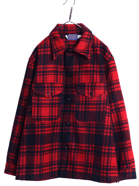 70s USA製 ペンドルトン ウール シャツ ジャケット メンズ L ヴィンテージ チェック ヘビーウェイト CPO ボックス ブルゾン ツートン 赤 黒