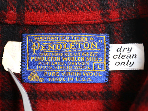 70s USA製 ペンドルトン ウール シャツ ジャケット メンズ L ヴィンテージ チェック ヘビーウェイト CPO ボックス ブルゾン ツートン 赤 黒