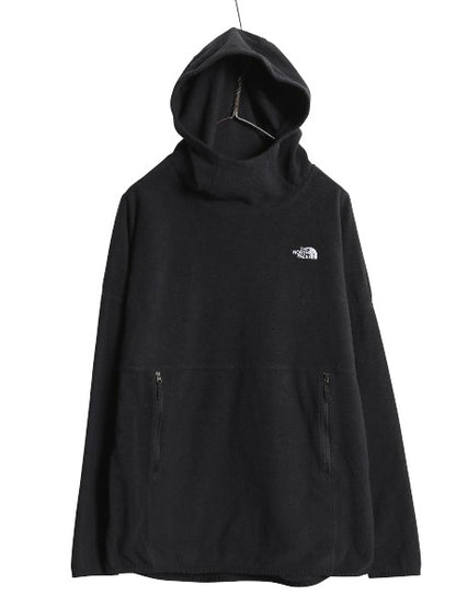 ノースフェイス フリース パーカー 長袖 Tシャツ レディース M / アウトドア TKA フード付き ロンT プルオーバー ハイネック ブラック 薄手