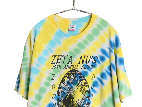 90s USA製 イラスト プリント タイダイ Tシャツ XL オールド アート グラフィック シングルステッチ ヘビーウェイト コットン マルチカラー
