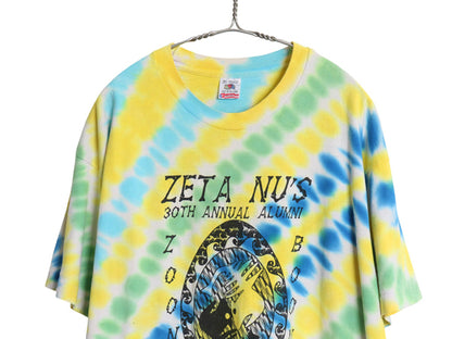 90s USA製 イラスト プリント タイダイ Tシャツ XL オールド アート グラフィック シングルステッチ ヘビーウェイト コットン マルチカラー