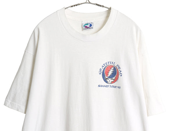 90s USA製 グレイトフルデッド ツアー イラスト プリント Tシャツ メンズ XL オールド バンド ロック スカル LIQUID BLUE 大きいサイズ 白