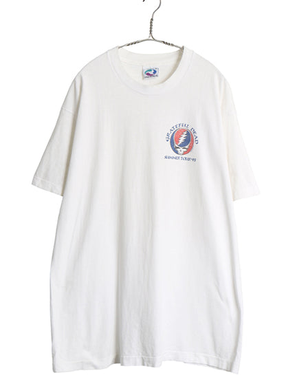 90s USA製 グレイトフルデッド ツアー イラスト プリント Tシャツ メンズ XL オールド バンド ロック スカル LIQUID BLUE 大きいサイズ 白