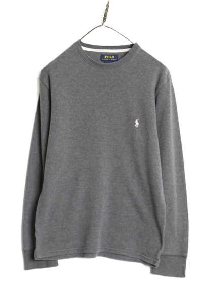 ポロ ラルフローレン 長袖 サーマル Tシャツ メンズ S 古着 ロンT ワッフル カットソー ワンポイント ストレッチ インナー シンプル グレー
