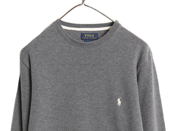ポロ ラルフローレン 長袖 サーマル Tシャツ メンズ S 古着 ロンT ワッフル カットソー ワンポイント ストレッチ インナー シンプル グレー