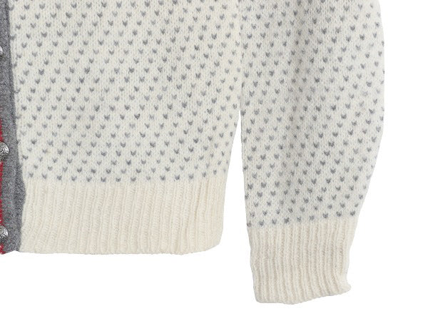 80s USA製 エルエルビーン バーズアイ ニット カーディガン レディース M / ヴィンテージ ウール セーター 前開き 羽織り 総柄 ナチュラル