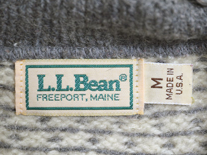 80s USA製 エルエルビーン バーズアイ ニット カーディガン レディース M / ヴィンテージ ウール セーター 前開き 羽織り 総柄 ナチュラル