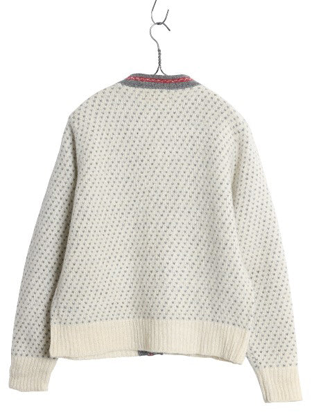 80s USA製 エルエルビーン バーズアイ ニット カーディガン レディース M / ヴィンテージ ウール セーター 前開き 羽織り 総柄 ナチュラル