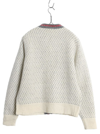 80s USA製 エルエルビーン バーズアイ ニット カーディガン レディース M / ヴィンテージ ウール セーター 前開き 羽織り 総柄 ナチュラル