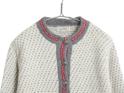 80s USA製 エルエルビーン バーズアイ ニット カーディガン レディース M / ヴィンテージ ウール セーター 前開き 羽織り 総柄 ナチュラル