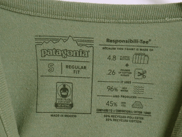 パタゴニア 両面 プリント 長袖 Tシャツ レディース S / 21年製 アウトドア ロンT ロングスリーブ P6 バックプリント ロゴT カットソー 緑