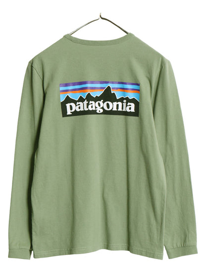 パタゴニア 両面 プリント 長袖 Tシャツ レディース S / 21年製 アウトドア ロンT ロングスリーブ P6 バックプリント ロゴT カットソー 緑