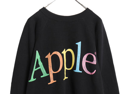 80s 90s USA製 ★ アップル レインボー ロゴ プリント スウェット メンズ L ヴィンテージ オールド ラグラン 企業 当時物 グラフィック 黒