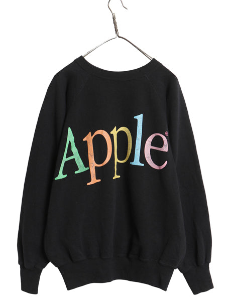 80s 90s USA製 ★ アップル レインボー ロゴ プリント スウェット メンズ L ヴィンテージ オールド ラグラン 企業 当時物 グラフィック 黒