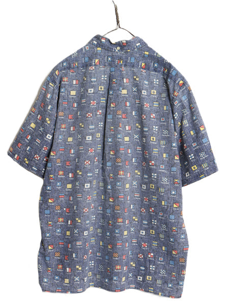 90s レインスプーナー ボタンダウン 半袖 アロハシャツ メンズ L 古着 オールド 半袖シャツ フラッグ 3点留め ボックス 総柄 マルチカラー