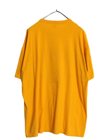 00s ラッセル ウイングフット 3段 プリント Tシャツ メンズ XL 古着 オールド カレッジ カットソー クルーネック 大きいサイズ マスタード