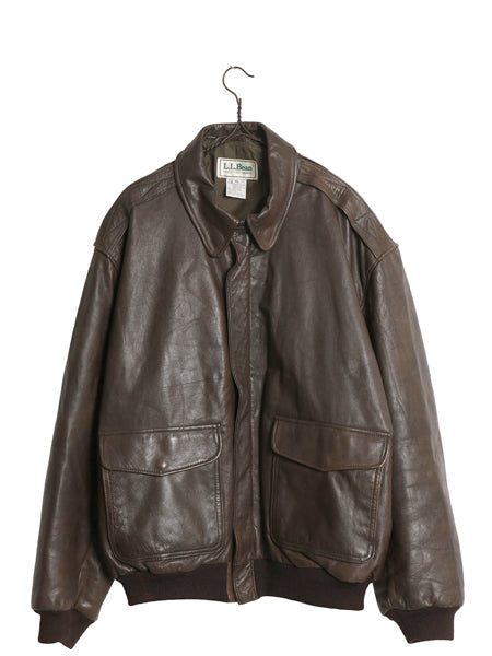 90s USA製 ★ エルエルビーン A-2 タイプ 本革 レザー フライト ジャケット メンズ XL 古着 オールド 革ジャン ブルゾン ボンバー A2 中綿