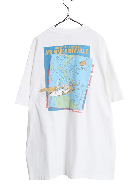 90s USA製 ★ ジミー バフェット イラスト プリント Tシャツ メンズ XL / オールド 企業物 マップ 音楽 シングルステッチ グラフィック 白