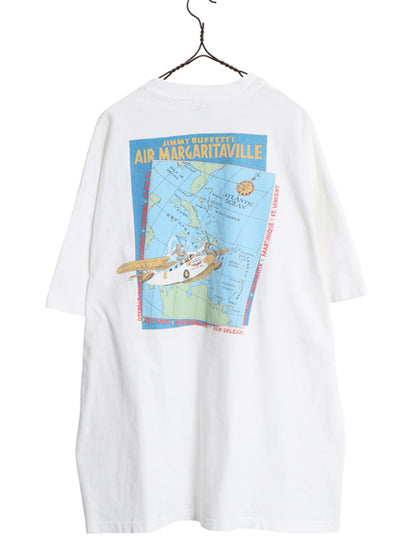 90s USA製 ★ ジミー バフェット イラスト プリント Tシャツ メンズ XL / オールド 企業物 マップ 音楽 シングルステッチ グラフィック 白