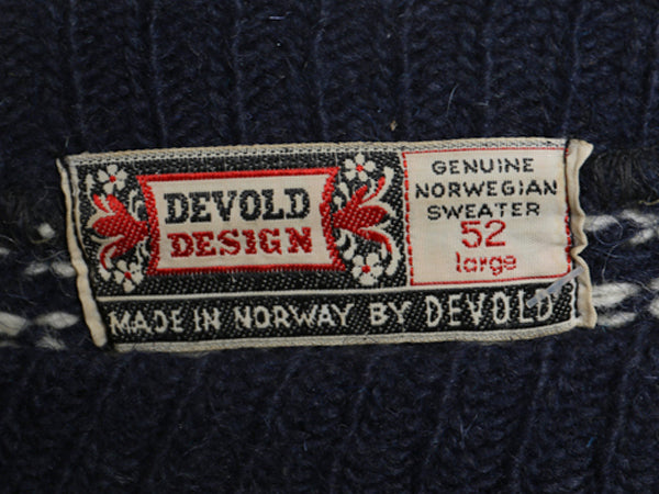 60s ノルウェー製 ★ DEVOLD バーズアイ ニット セーター メンズ L / 古着 ヴィンテージ ノルディック 総柄 ツートン ヘビーウェイト 紺 白