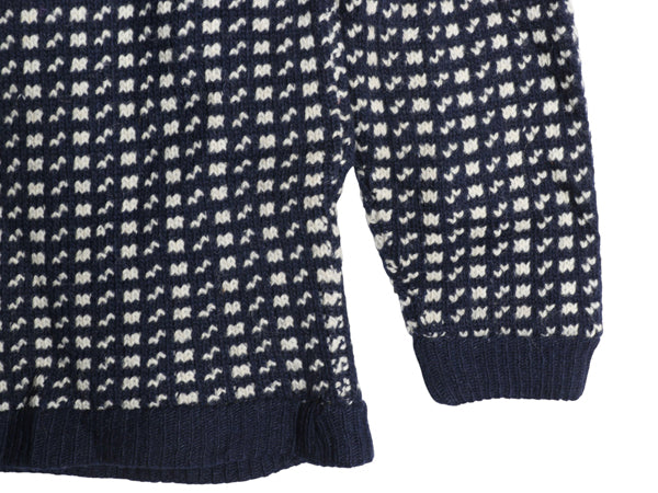 60s ノルウェー製 ★ DEVOLD バーズアイ ニット セーター メンズ L / 古着 ヴィンテージ ノルディック 総柄 ツートン ヘビーウェイト 紺 白