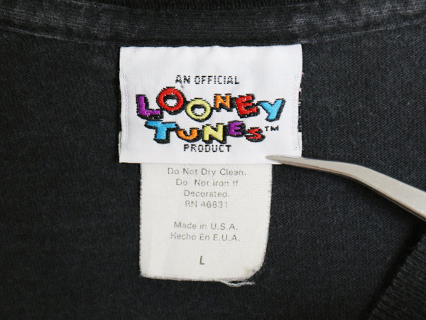 90s USA製 ワーナー タズマニアンデビル オーバー プリント Tシャツ メンズ L オールド オフィシャル ルーニー テューンズ キャラクター 黒