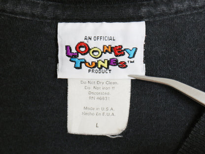 90s USA製 ワーナー タズマニアンデビル オーバー プリント Tシャツ メンズ L オールド オフィシャル ルーニー テューンズ キャラクター 黒