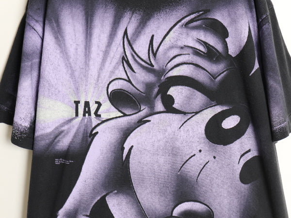 90s USA製 ワーナー タズマニアンデビル オーバー プリント Tシャツ メンズ L オールド オフィシャル ルーニー テューンズ キャラクター 黒