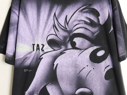 90s USA製 ワーナー タズマニアンデビル オーバー プリント Tシャツ メンズ L オールド オフィシャル ルーニー テューンズ キャラクター 黒