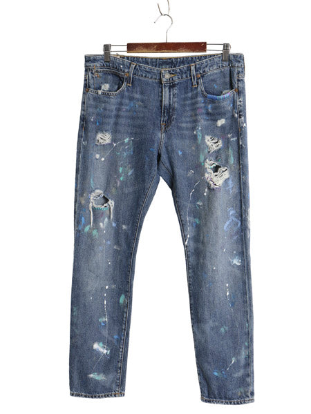 ポロ ラルフローレン デニム パンツ レディース 30 ヴィンテージ ペンキ 加工 ジーンズ ジーパン スリム テーパード ヒゲ アタリ ダメージ