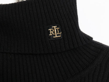 00s ローレン ラルフローレン タートルネック ボーダー ニット トップス レディース L オールド ストレッチ コットン カットソー 金ラメ 黒
