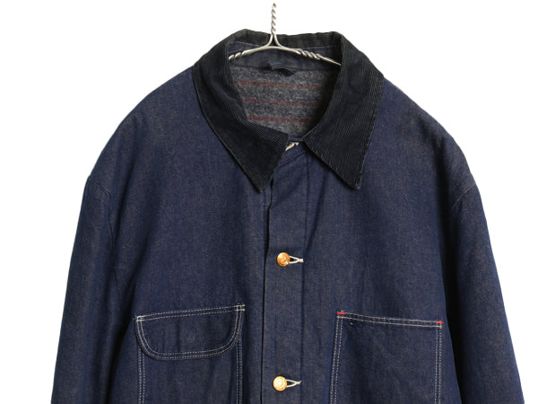 70s USA製 ★ ラングラー デニム カバーオール ジャケット 46 メンズ XL ヴィンテージ ワーク ブランケット ライナー付 濃紺 大きいサイズ