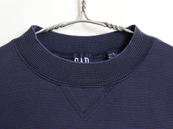 90s オールド ギャップ モックネック ボーダー 長袖 Tシャツ メンズ S / 紺タグ 前V コットン ロンT ハイネック カットソー ツートン 黒 紺