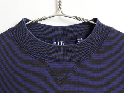 90s オールド ギャップ モックネック ボーダー 長袖 Tシャツ メンズ S / 紺タグ 前V コットン ロンT ハイネック カットソー ツートン 黒 紺