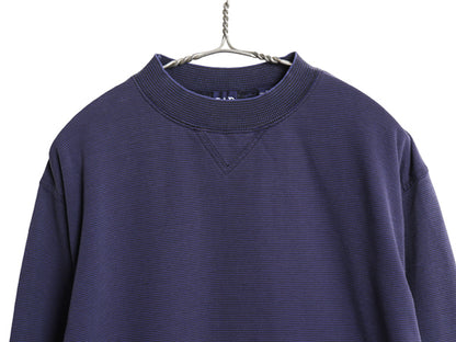 90s オールド ギャップ モックネック ボーダー 長袖 Tシャツ メンズ S / 紺タグ 前V コットン ロンT ハイネック カットソー ツートン 黒 紺