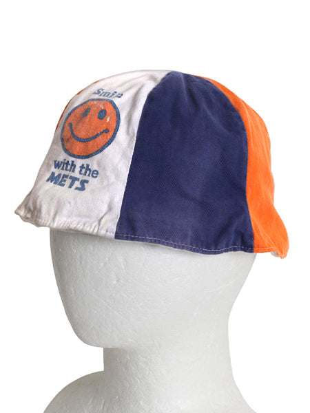 70s  スマイル イラスト プリント チューリップ ハット キッズ M 帽子 ヴィンテージ MLB 大リーグ NY METS ワンポイント アート 1点物 子供