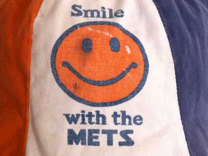 70s  スマイル イラスト プリント チューリップ ハット キッズ M 帽子 ヴィンテージ MLB 大リーグ NY METS ワンポイント アート 1点物 子供