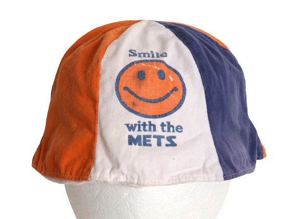 70s  スマイル イラスト プリント チューリップ ハット キッズ M 帽子 ヴィンテージ MLB 大リーグ NY METS ワンポイント アート 1点物 子供