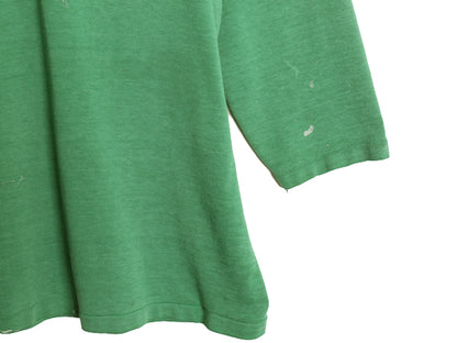 70s 80s ★ ラッセル フットボール Tシャツ メンズ M / 古着 ヴィンテージ Vネック 七分袖 長袖 ロンT ナンバリング シングルステッチ 緑