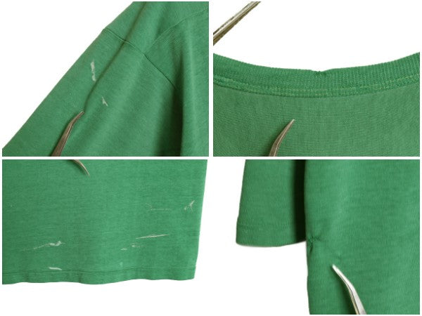 70s 80s ★ ラッセル フットボール Tシャツ メンズ M / 古着 ヴィンテージ Vネック 七分袖 長袖 ロンT ナンバリング シングルステッチ 緑