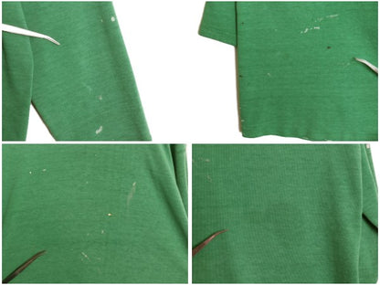 70s 80s ★ ラッセル フットボール Tシャツ メンズ M / 古着 ヴィンテージ Vネック 七分袖 長袖 ロンT ナンバリング シングルステッチ 緑