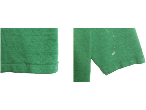 70s 80s ★ ラッセル フットボール Tシャツ メンズ M / 古着 ヴィンテージ Vネック 七分袖 長袖 ロンT ナンバリング シングルステッチ 緑
