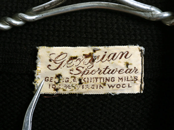 40s 50s ★ レタード ニット カーディガン メンズ S 程/ 古着 ヴィンテージ ウール アワード セーター カレッジ サガラ ワッペン付き 黒