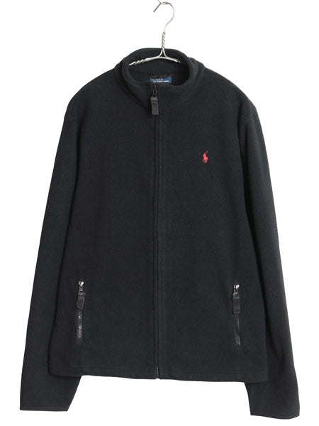 90s ポロ ラルフローレン フルジップ フリース ジャケット キッズ XL メンズ M 程 オールド ジャンパー ハイネック ワンポイント ポニー 黒