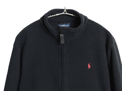 90s ポロ ラルフローレン フルジップ フリース ジャケット キッズ XL メンズ M 程 オールド ジャンパー ハイネック ワンポイント ポニー 黒