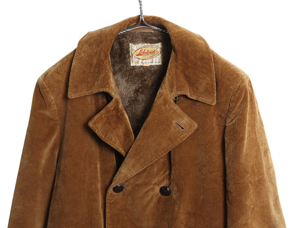 60s USA製 ★ Lakeland コーデュロイ ハーフ コート 42 メンズ L 程/ ヴィンテージ ダブルブレスト ジャケット 裏ボア パイル フリース 茶