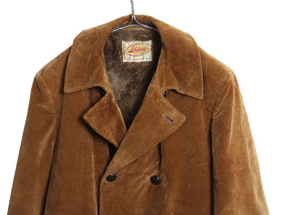 60s USA製 ★ Lakeland コーデュロイ ハーフ コート 42 メンズ L 程/ ヴィンテージ ダブルブレスト ジャケット 裏ボア パイル フリース 茶
